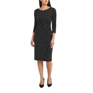 The Limited Black and White Polkadot Wrap Front 3/4 Sleeves Midi Dress XS